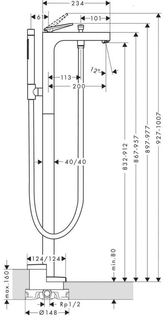 Axor Citterio - Páková vaňová batéria voľne stojaca na podlahe - rombický brus, chróm 39471000