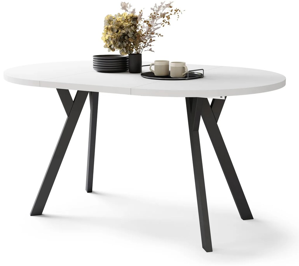 ALMO 100 Matné biele/čierne nohy - OKRÚHLY LOFTOVÝ/INDUSTRIÁLNY ROZKLADACÍ STÔL DO OBÝVAČKY/JEDÁLNE