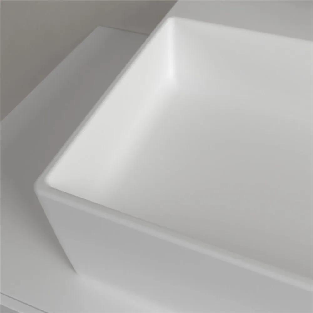 VILLEROY &amp; BOCH Memento 2.0 obdĺžnikové umývadlo na dosku s otvorom, s prepadom, 600 x 420 mm, Stone White, s povrchom CeramicPlus, 4A0760RW