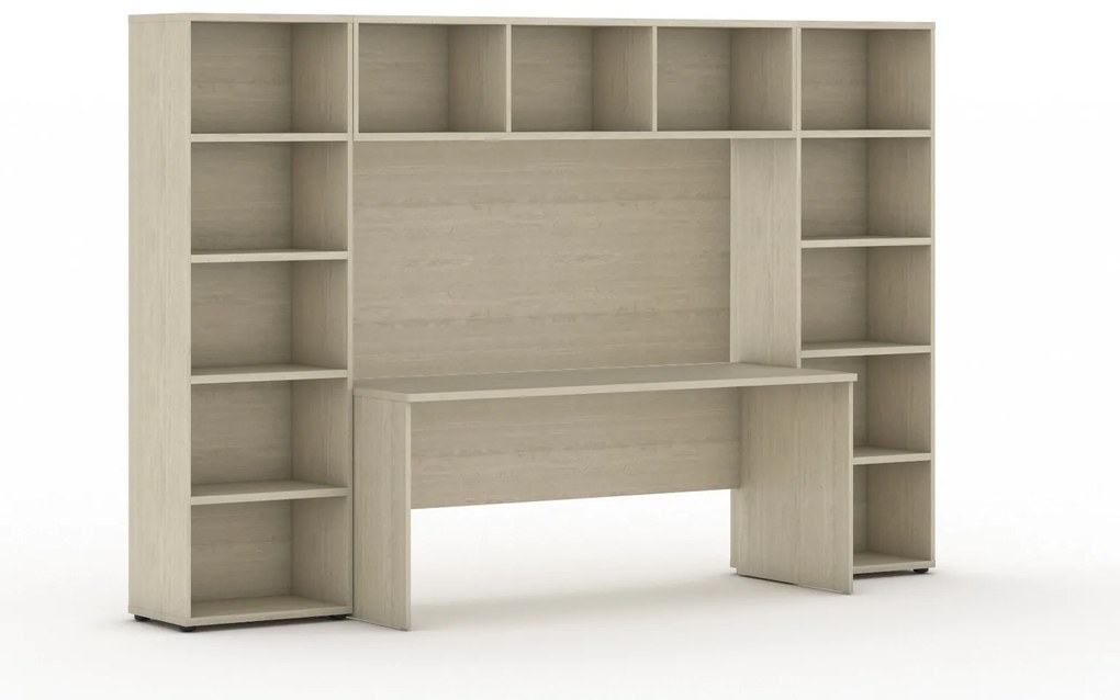 Zostavy knižníc INTEGRO so stolom, nižšie, 2950 x 700/400 x 1923 mm, dub prírodný
