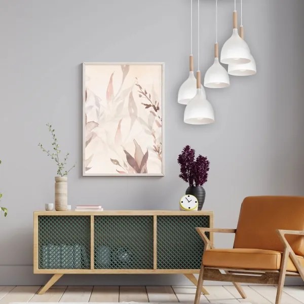 Luster na lanku NOAK WOOD 5xE27/15W/230V biela/buk