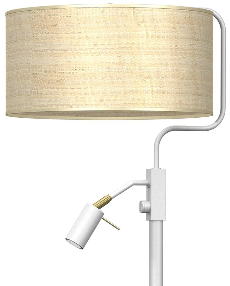 Stojacia lampa Marshall, 1x ratanové tienidlo + 1x biele kovové tienidlo, w/g