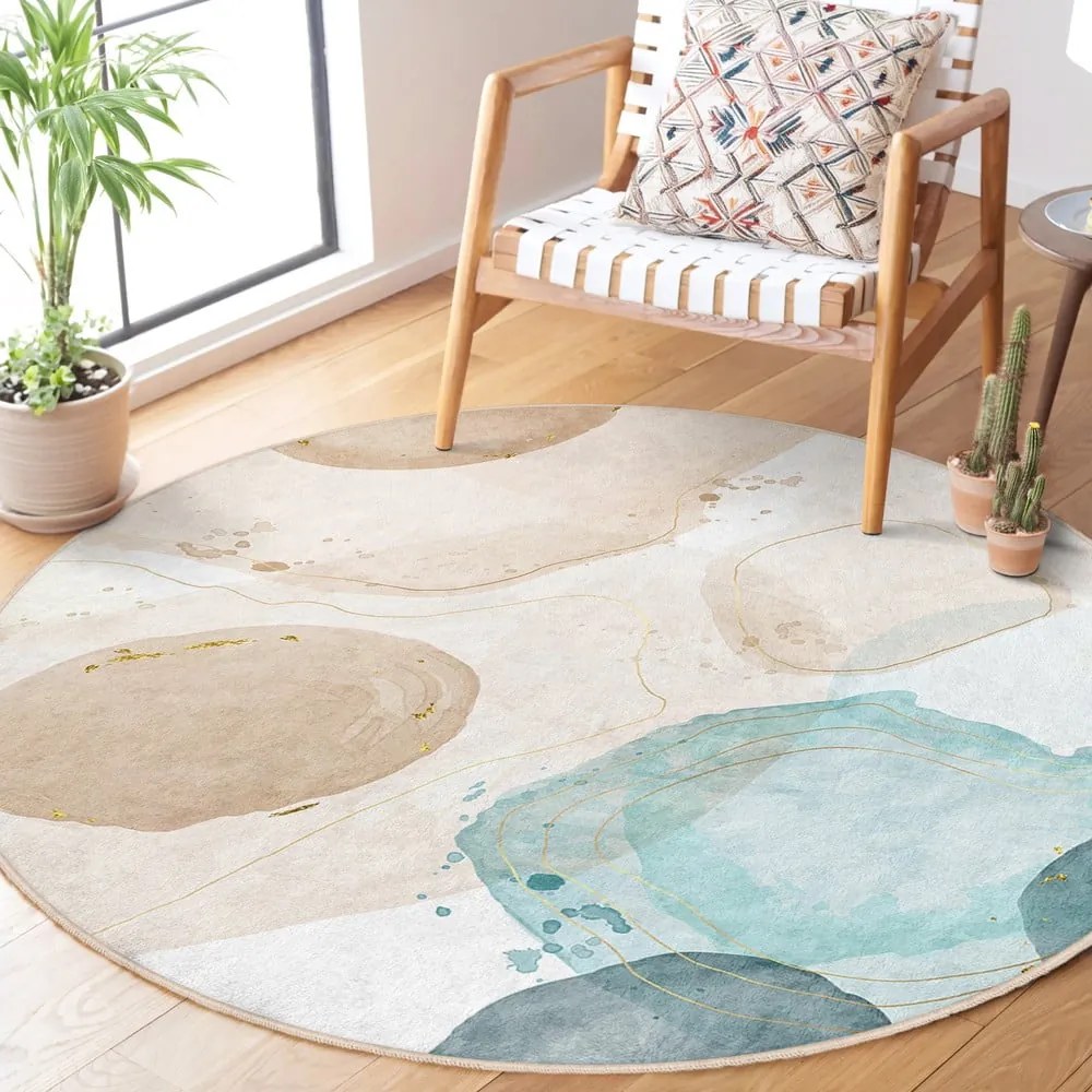 Modro-béžový prateľný okrúhly koberec ø 150 cm Puddle – Mila Home
