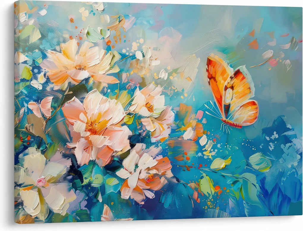 Obraz - Motýľ a kvety, olejomaľba II. (70x50 cm)