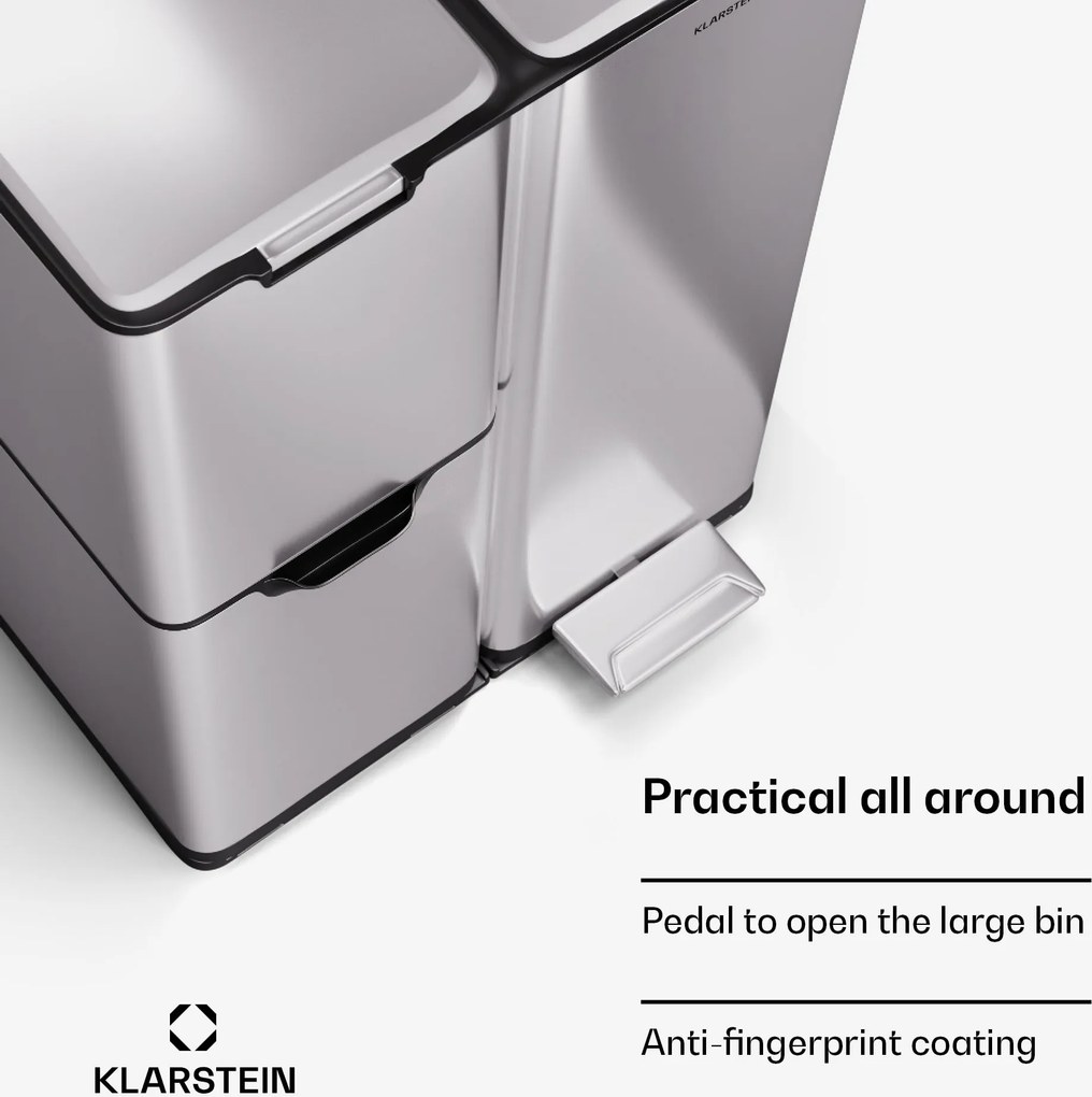 Klarstein Tiyo 3 v 1, kôš na odpadky, 60 litrov, vyberateľný kôš, s mäkkým zatváraním