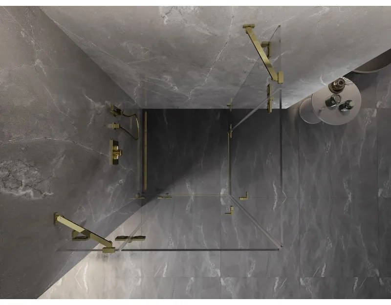 Mexen Lunar Duo, výklopný sprchový kút 120 x 120 cm, 8mm číre sklo, zlatý profil, 834-120L-120P-50-00
