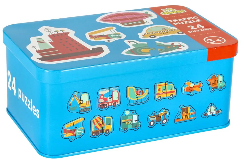 KIK Puzzle v plechovke dopravné prostriedky 24ks