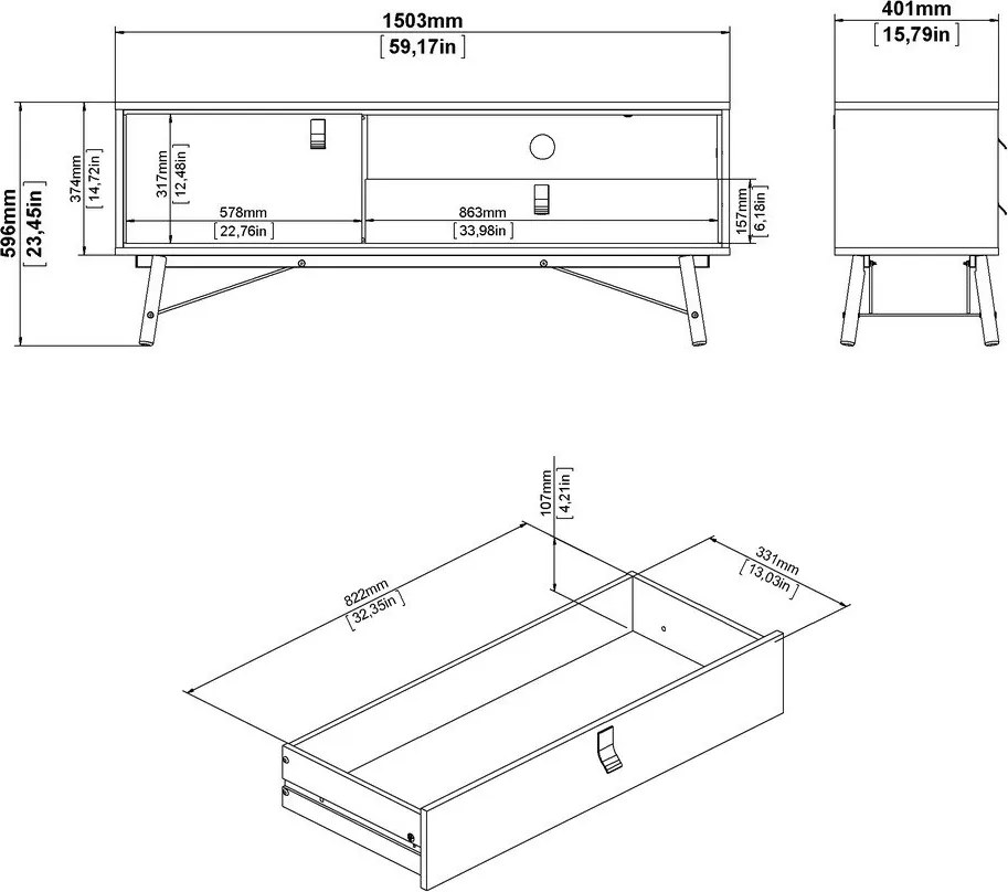 TV stolík v dekore duba v prírodnej farbe 150x60x40 cm Ry – Tvilum