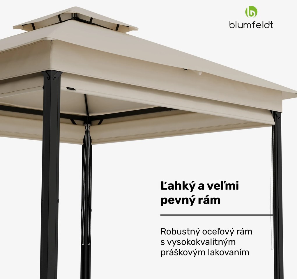 Blumfeldt Grandezza Cortina záhradný altánok 3x3 m, odolný voči poveternostným vplyvom, prášková farba, bočné rolety