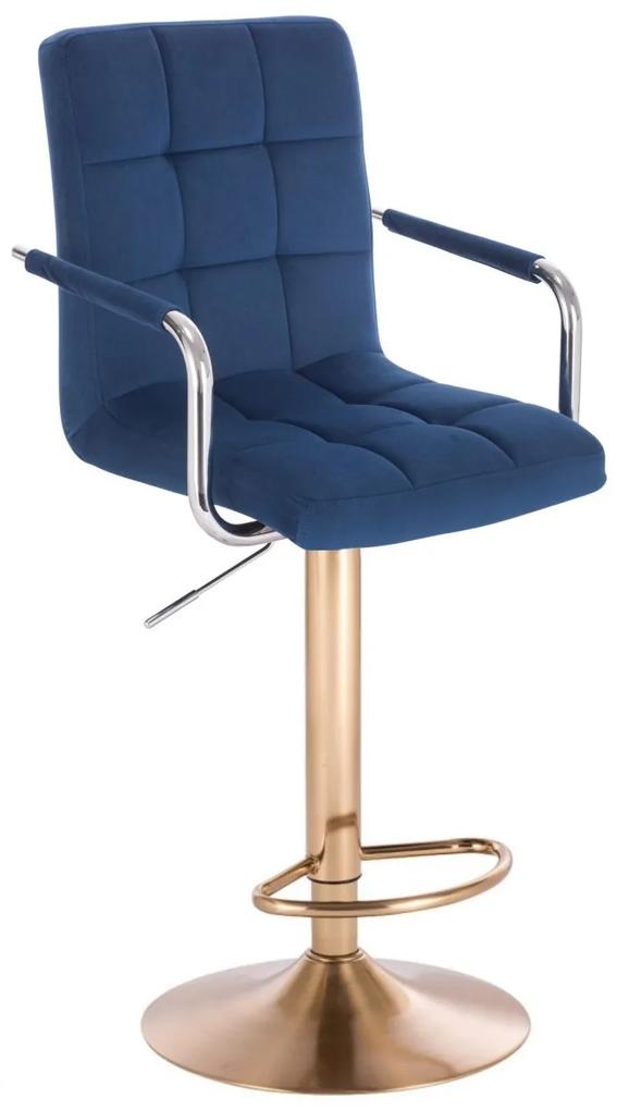 LuxuryForm Barová stolička VERONA VELUR na zlatom tanieri - modrá