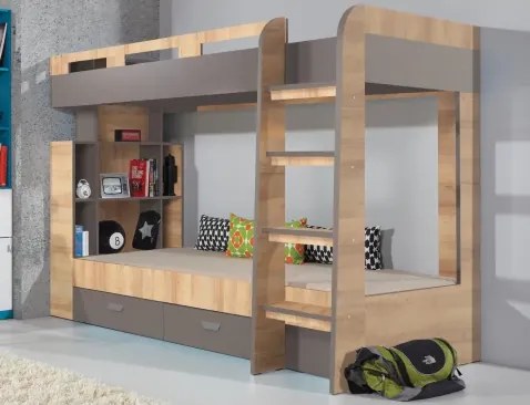 Dvojposchodová posteľ so zásuvkami Nemo 90x200 cm, dub/grafit%