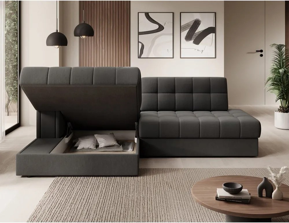 Taupe zamatová rozkladacia rohová pohovka (ľavý roh/s leňoškou) Blezalt – ELTAP