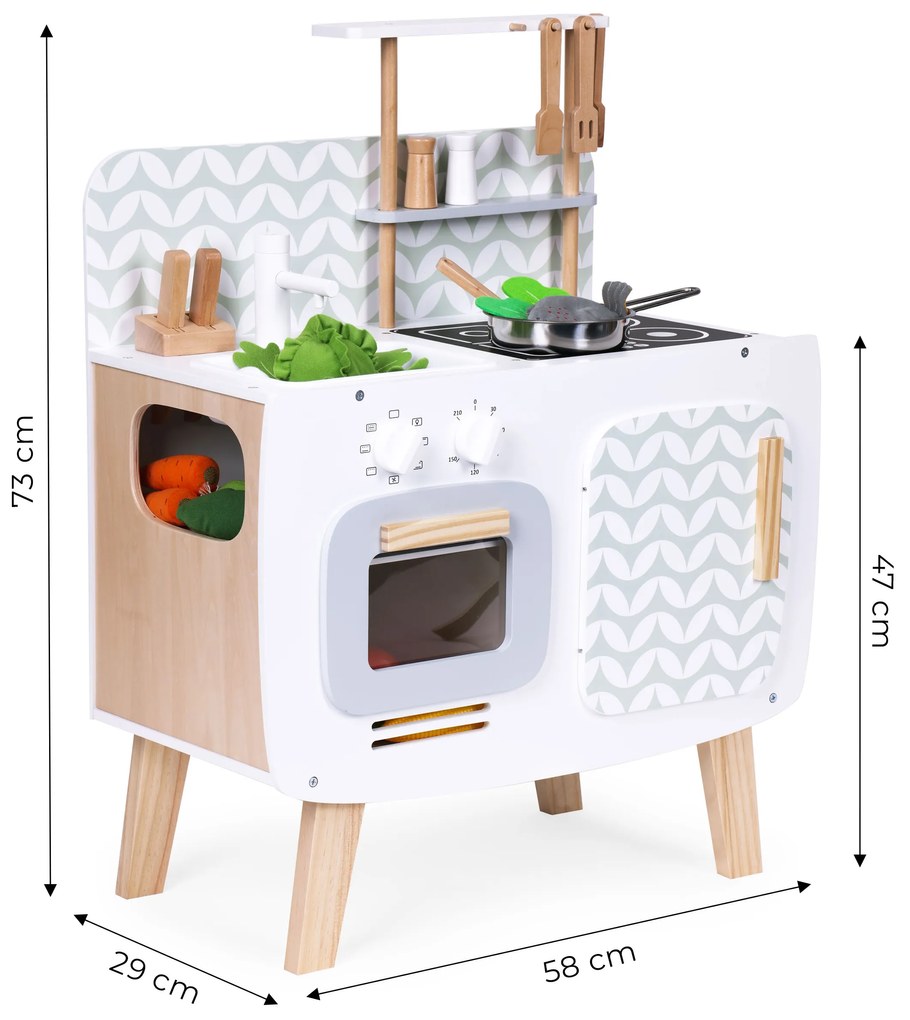 Drevená kuchynka, retro rúra, horáky, drez, kuchynské doplnky, ECOTOYS