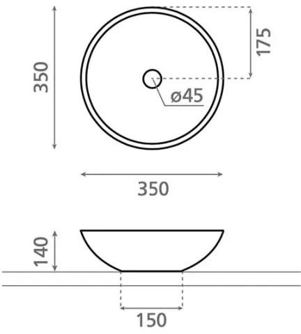 Bathco 4015 - Umyvadlo na dosku CASTELLON, priemer 35 cm, porcelán/biela