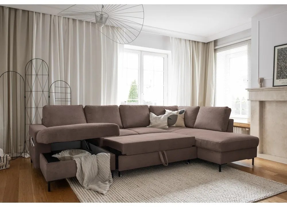 Hnedá menčestrová rozkladacia rohová pohovka (pravý roh) Lofty Lilly – Miuform