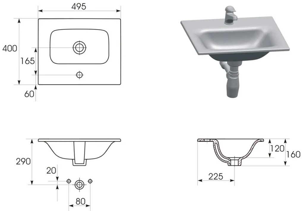 Cersanit Moduo SET, závesná skrinka 50x40x57 cm + umývadlo 50cm, antracitová matná, S801-471-DSM