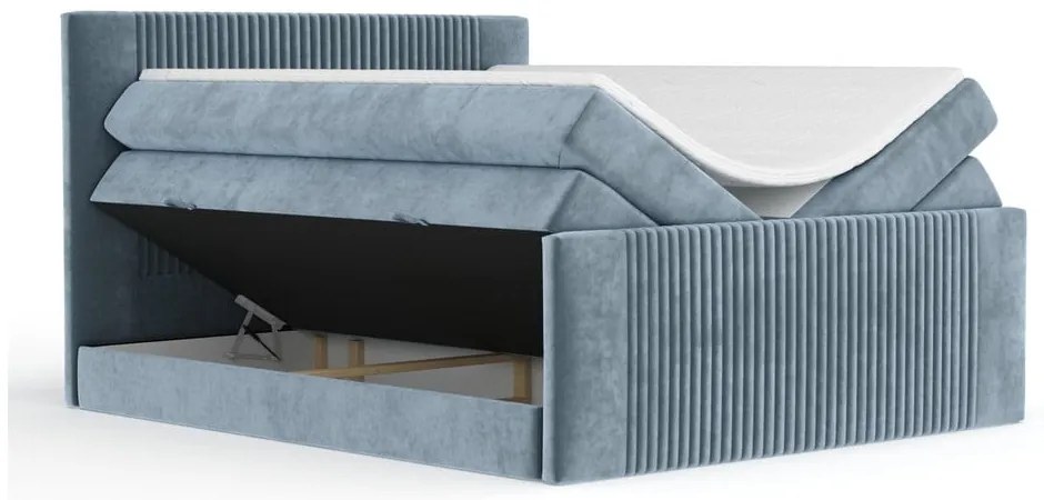 Modrá boxspring posteľ s úložným priestorom 160x200 cm Bergamo – Maison de Rêve