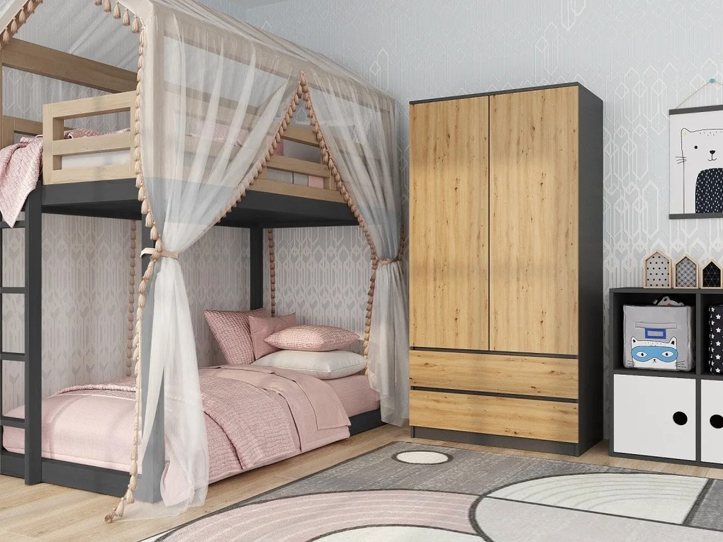 Šatníková skriňa MALWA I 90 cm antracit/dub artisan