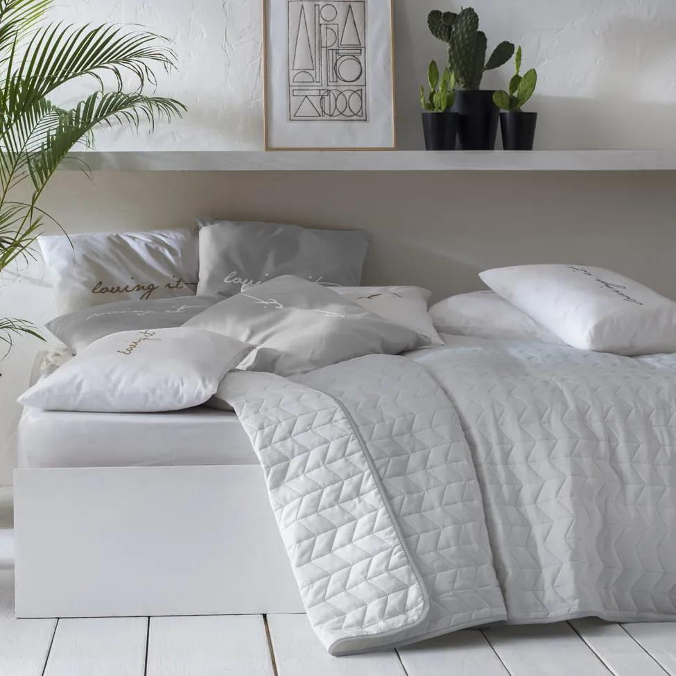 Obojstranný prehoz na posteľ SIMPLY - svetlo sivý &amp; biely 220x240 cm