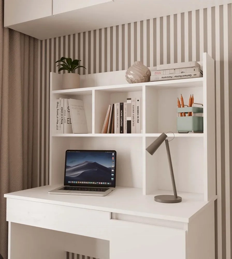 Psací stůl s nástavbou MIJAS levý matně bílý