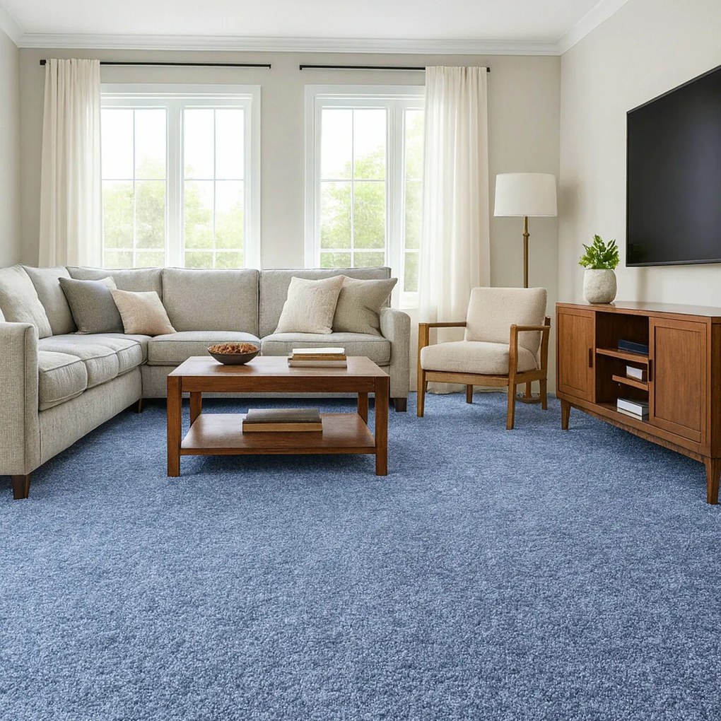 Metrážny koberec Velur Ultra tm. modrý, na mieru, šíře 2m,4m, modrá, filc, obývacia izba, AladinWorld Expres