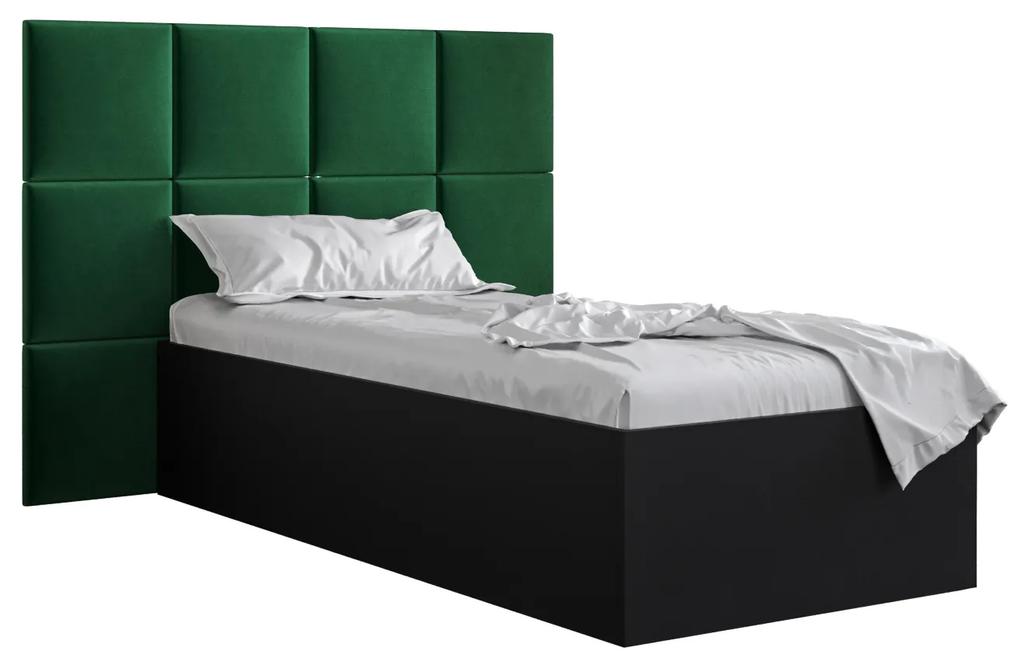 Jednolôžková posteľ s čalúneným čelom 90 cm Brittany 4 (čierna matná + zelená) (s roštom). Vlastná spoľahlivá doprava až k Vám domov. 1046027