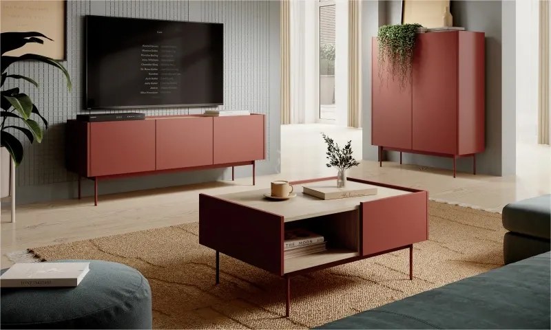 TV stolík Color 144 červený/dub linea