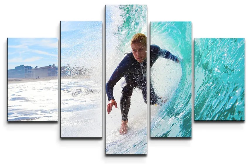 Sablio Obraz - 5-dílný Surfista na vlne - 125x90 cm