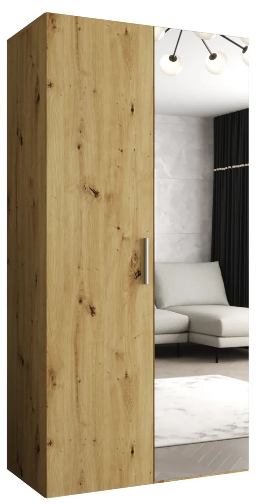 Šatníková skriňa 100 cm Borry 2 (dub artisan + strieborná). Akcia -19%. Vlastná spoľahlivá doprava až k Vám domov. 1125801