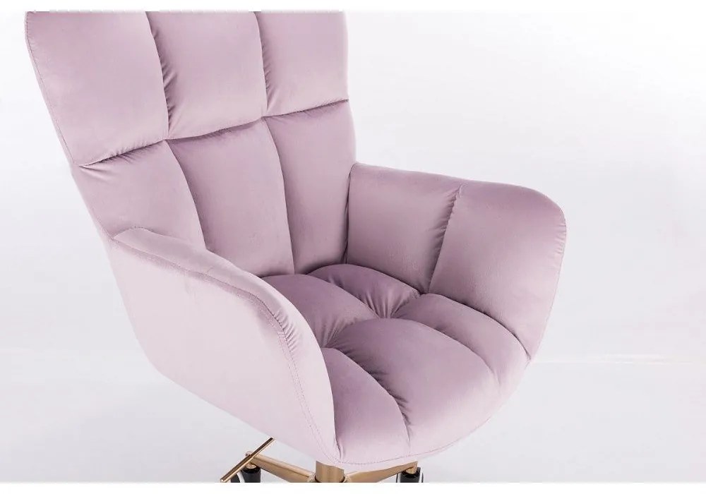LuxuryForm DESIGN Otočné kreslo AURORA VELUR na zlatej podstave s kolieskami - levanduľa