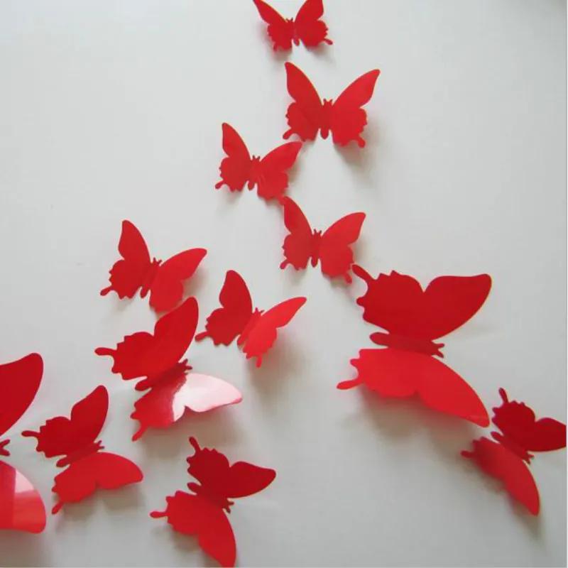 Samolepka na stenu "Plastové 3D Motýle - Červené" 12ks 5-10 cm