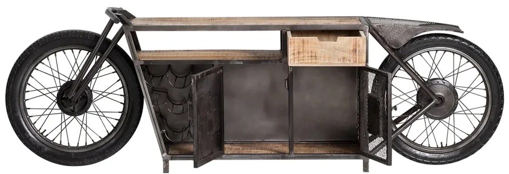 furniture-nabytek.cz - Masivní barový stůl Harlow Bike s motocyklovou konzolou a držákem na lahve, materiál kov a mango, lakovaný