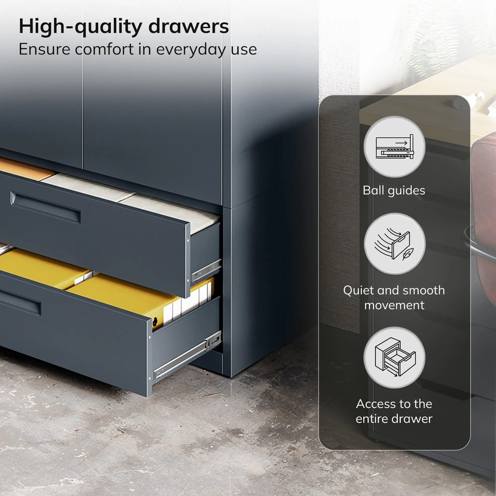 Kovová skriňa MEGAN – antracitová, dvojitá zásuvka, 195 cm