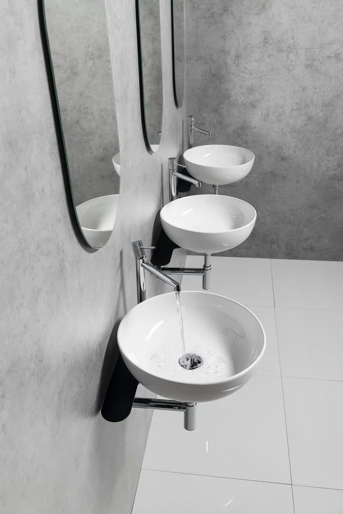 Sapho Tetris, nástenné okrúhle umývadlo s držiakom pre stojánkovú batériu vpravo, 415x140mm, biela, TZ420-02