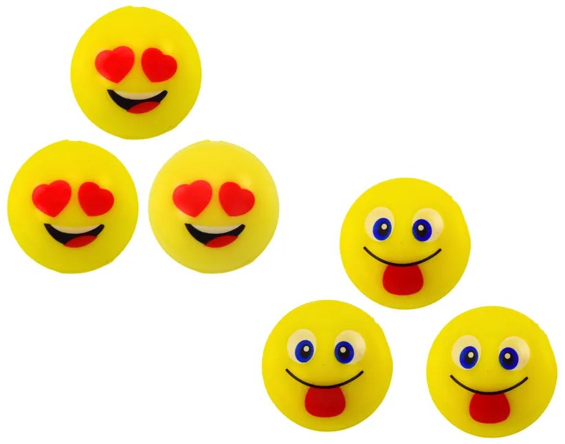 LEAN TOYS Sada gumových loptičiek Emoji žltá - 6 kusov