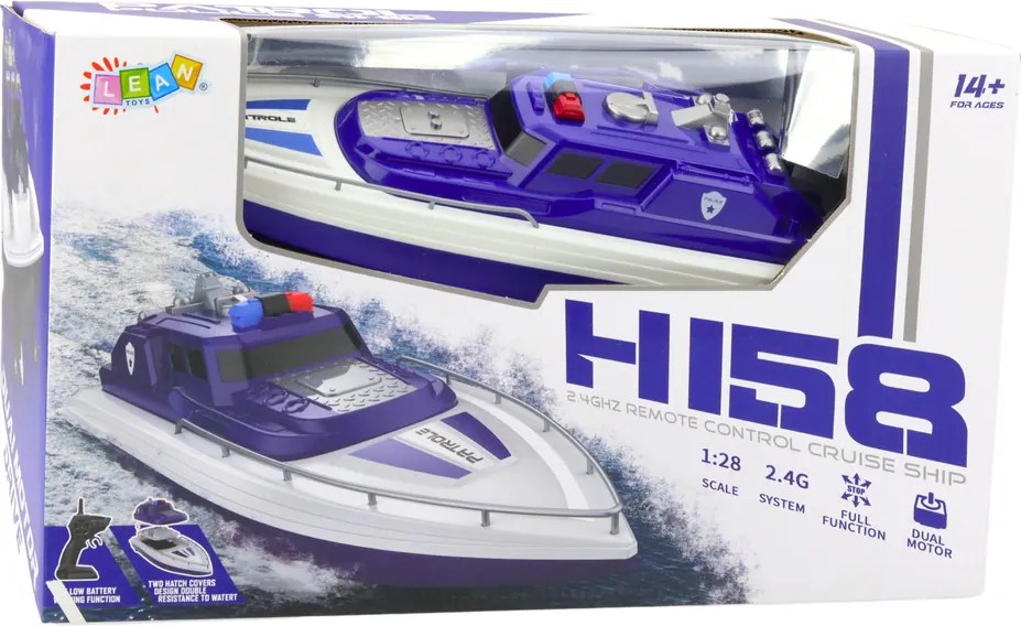 LEAN Toys RC motorový čln na diaľkové ovládanie 1:28 Police Blue