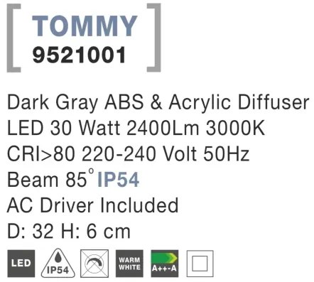 Vonkajšie LED svietidlo Tommy 32 tmavo sivé