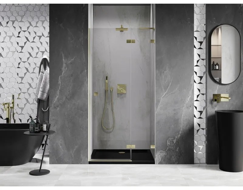 Mexen, Mexen Lunar L pravé otočné sprchové dvere 85 cm, transparentné, brúsené zlaté - 834L-085-000-55-00-P