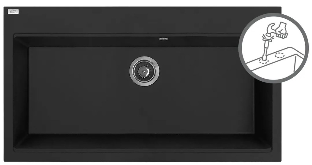 Laveo Tau, 1-komorový granitový drez 900x500x215 mm, čierna, LAV-SBT_B109
