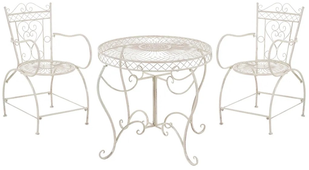 Súprava kovových stoličiek a stola Sheela (SET 2+1) - Krémová antik