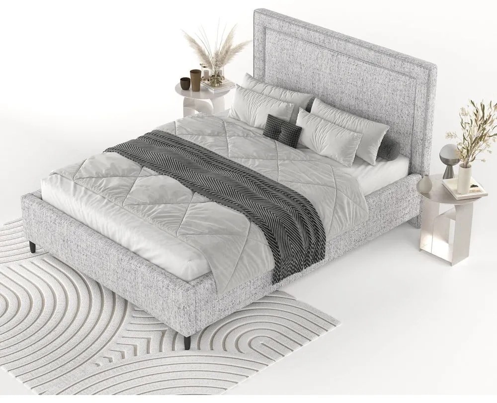 Svetlosivá čalúnená dvojlôžková posteľ s úložným priestorom s roštom 180x200 cm Baleine – Maison de Rêve
