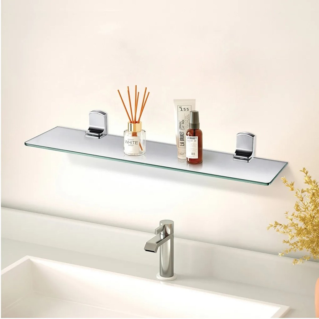 Spirella Nástenná sklenená polička Taku 60 cm, lesklá nehrdz. oceľ