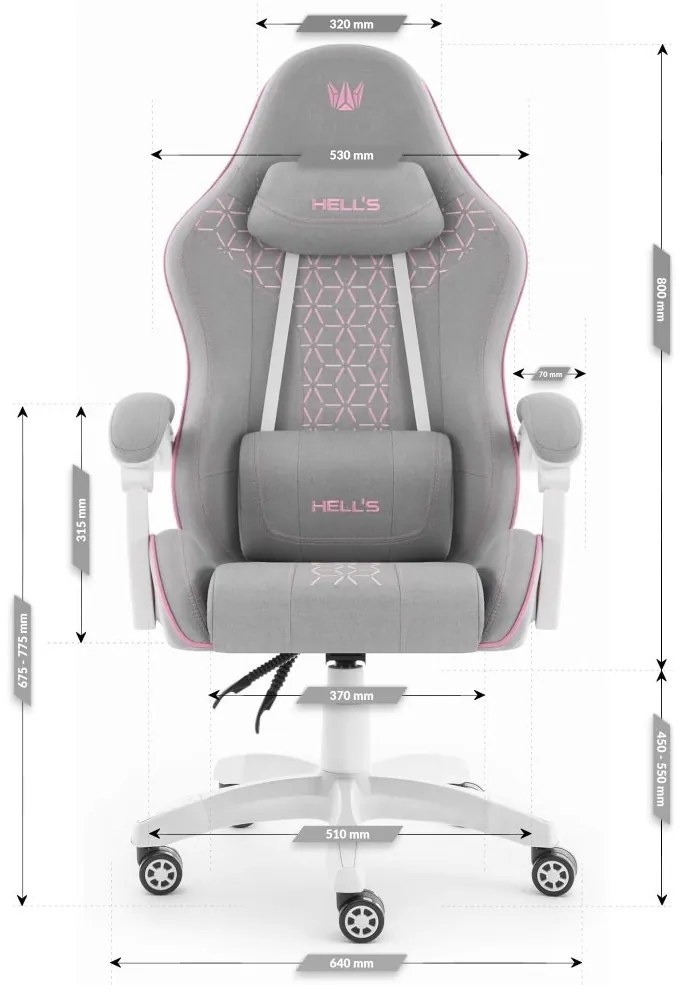 Herná stolička HC-1008 2.0 s ergonomickými vankúšmi - sivo-ružová