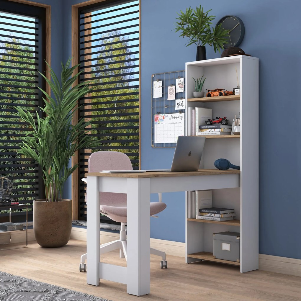 Písací stôl s policou Jennifer 120 cm biela/orech