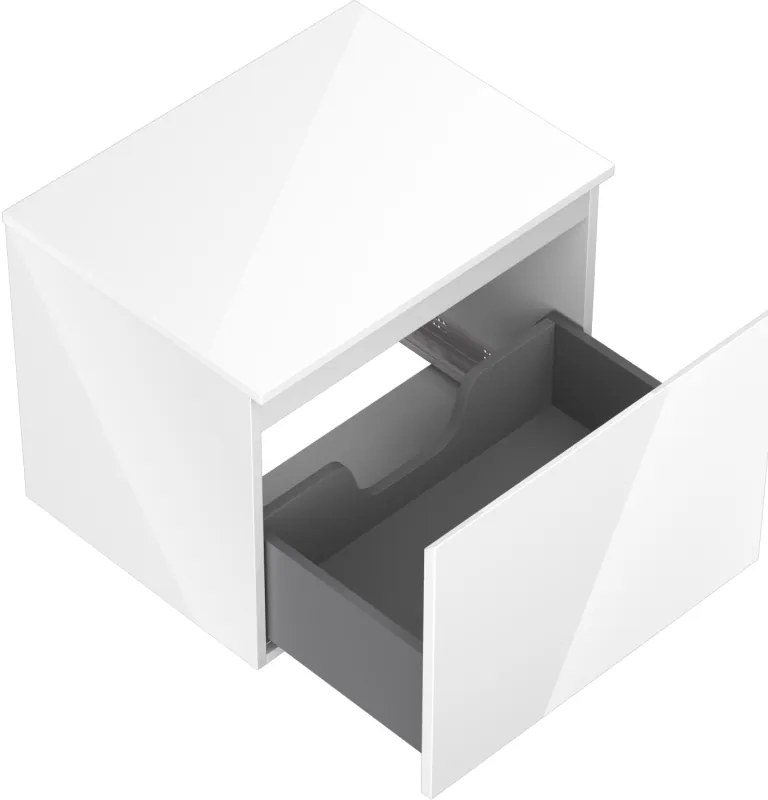 Mexen Orio, kúpeľňová skrinka 60 cm s hornou časťou, 1 zásuvka, biela lesklá, 91A10-06047-1-BFC00