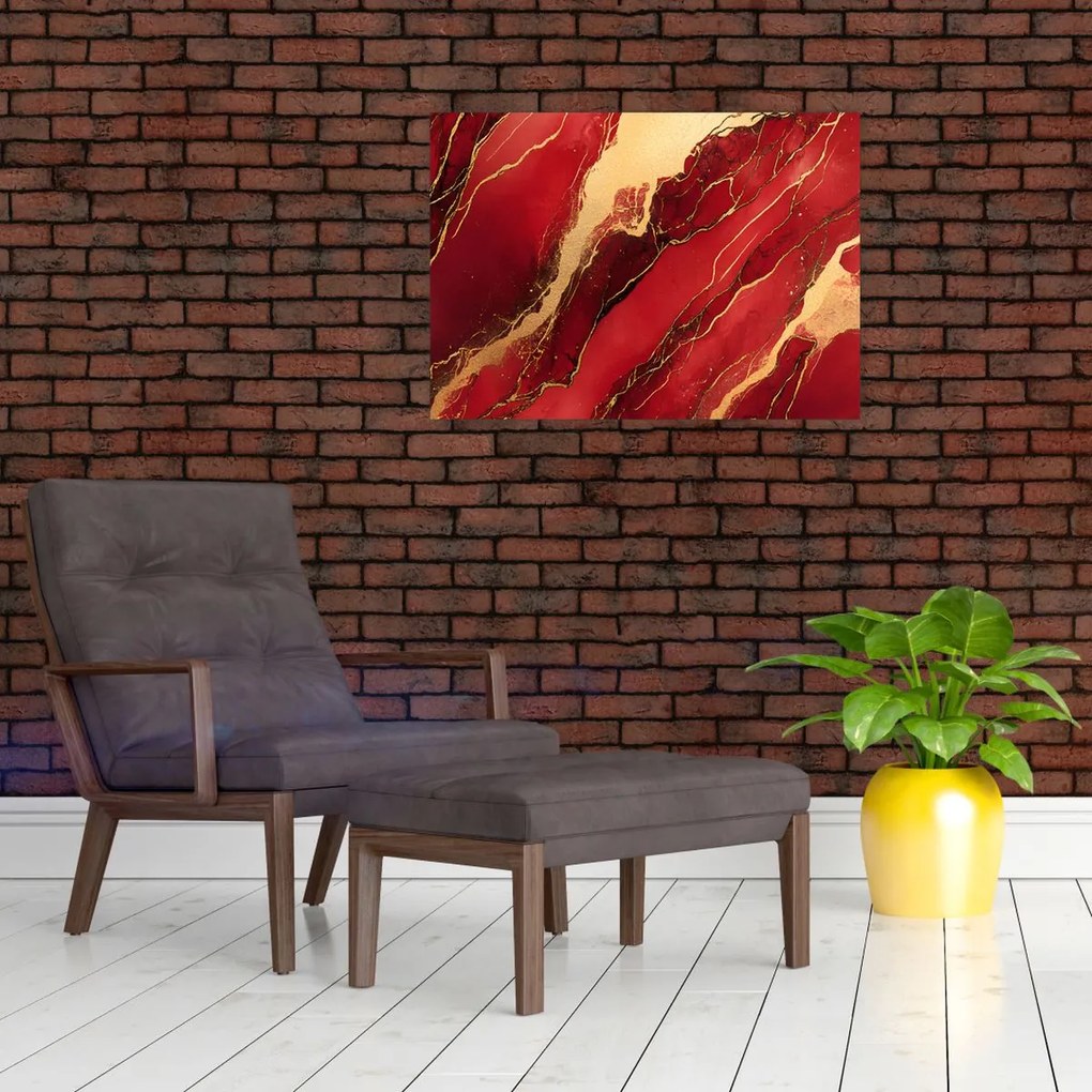 Sklenený obraz - Červeno-zlatý mramor (70x50 cm)