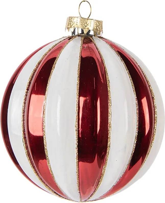 Christmas Bauble ? 10x11 Cm Red White Glass - ? 10*11 cm