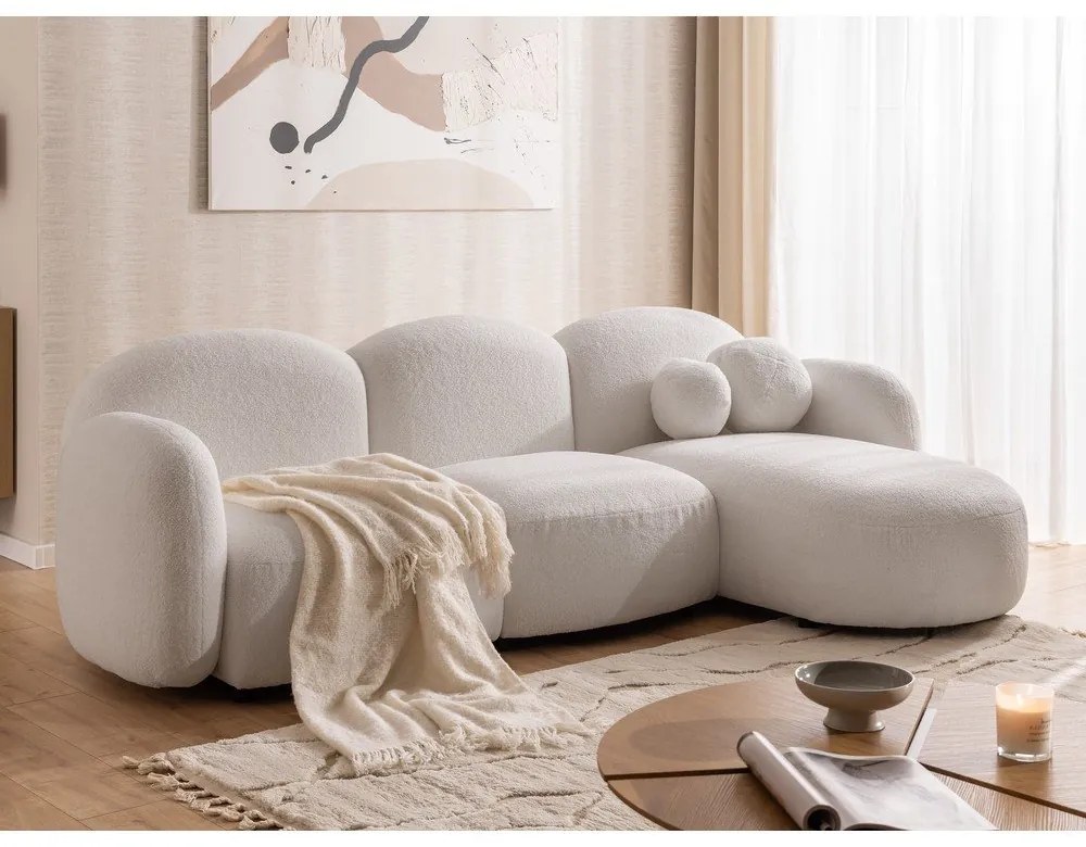 Krémová rohová pohovka z textílie buklé (pravý roh/s leňoškou) Orbit – Ropez