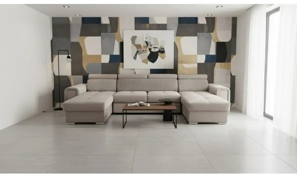 Rozkladacia sedacia súprava s univerzálnym rohom do U s úložným priestorom SALVADA béžová