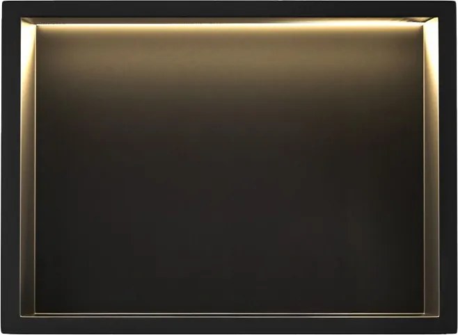 Rea Vstavaná kúpeľňová polica s LED osvetlením 45x30 cm, čierna